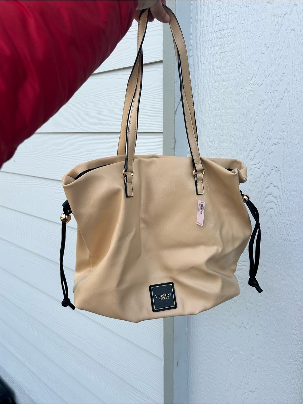 Victoria's Secret Beige Tote with Black Drawstring Accents